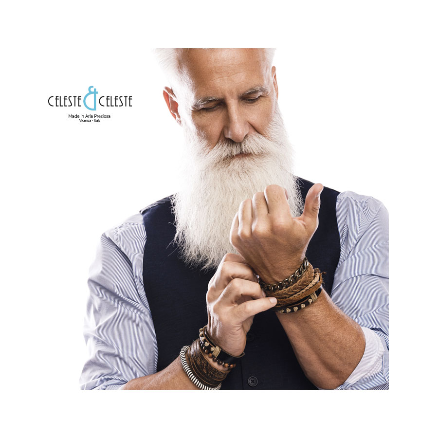Bracciali Uomo in Argento, Pelle, Cuoio, Caucciù
